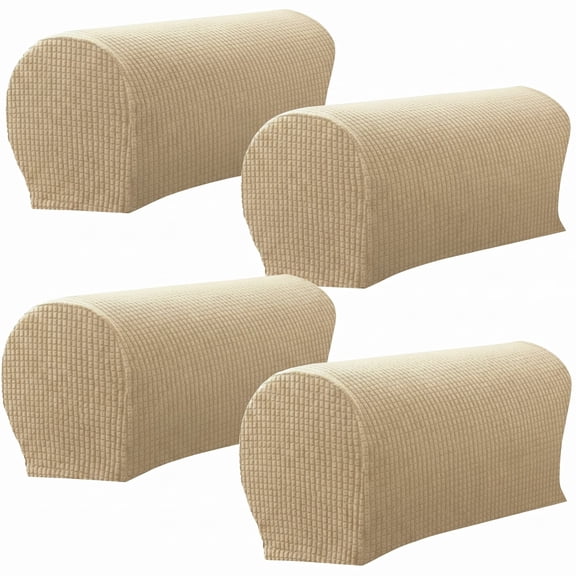 4-Pack Stretch Sofa Armrest Covers, Light Beige Non-Slip Armchair Protectors for Fabric Sofas