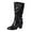 Black, variant on Slouchy Wide Calf Boots for Women Casual Leather Pointed Toe Pull on Fall Winter Mid Calf Boots Ankle Buckle Strap Chunky Heel Dress Booties