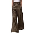 thumbnail image 2 of Women'S Faux Leather Pants PU High Waist Wide Leg Pants with Pockets Pleated Going Out Trousers Dark Brown XL, 2 of 6