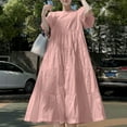 thumbnail image 3 of ZANZEA Womens Dresses Casual Plain Vintage Swing Puff Sleeve Long Dress, 3 of 4