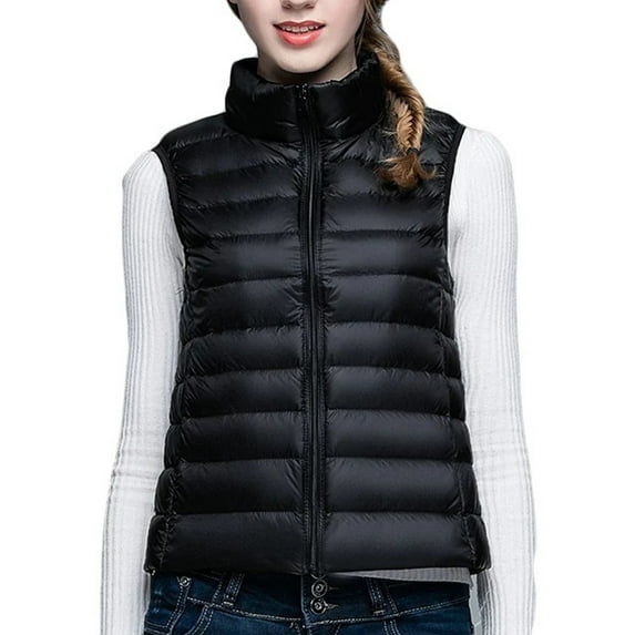 Winter Plus Size Women Padded Vest Sleeveless Full Zip Up Winter Jacke Quilted Packable Gilet Zip Vest Warm Jacket Ladies Fashion Outdoor Puffer Vest
