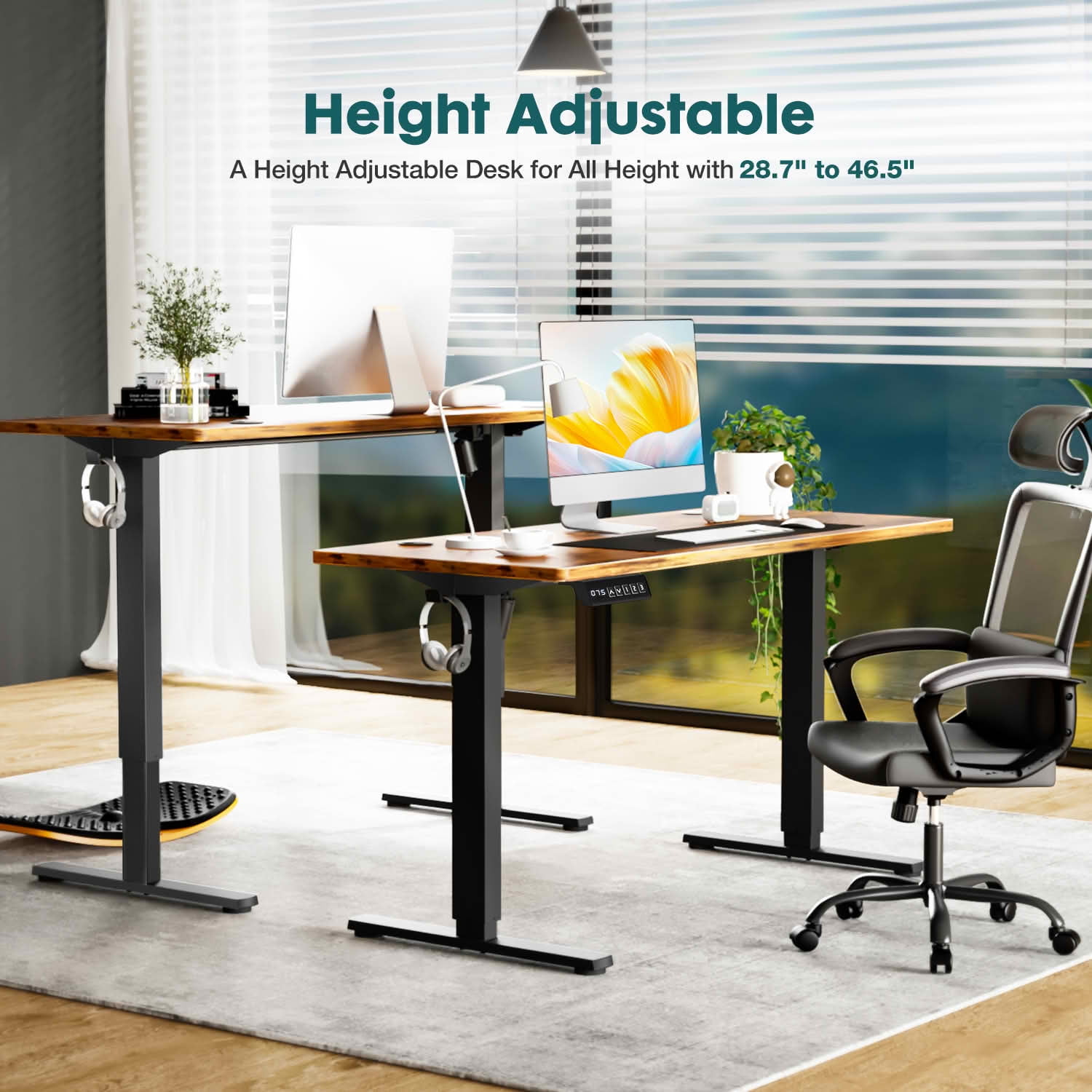 MAYEERTY 63x24 Electric Height Adjustable Standing Desk, Splice Board 2 Hooks Wire Hole, Home Office Computer Table, Rust