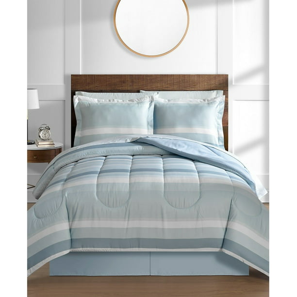 Blue Watercolor Cottage Beach House, Cal King Nautical Bedding