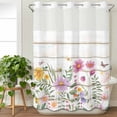 thumbnail image 2 of No Hook Shower Curtain Set with Snap in Liner, Watercolor Flower Butterfly on Wood Barn Waterproof Bathroom Curtain with See Through Top Window, Colorful Floral Double Shower Curtains for Bathtub, 2 of 9