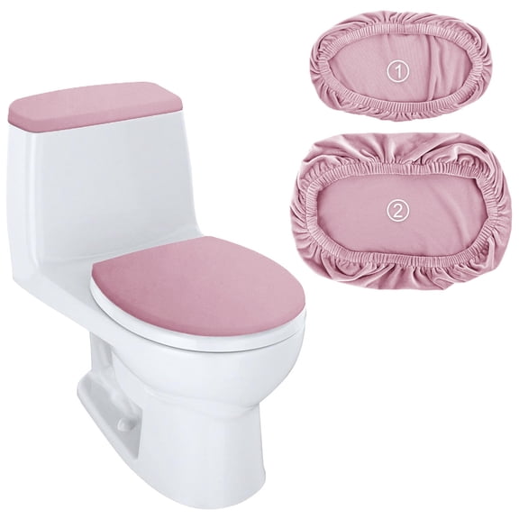 suxuMhao 1 Set Pink Stretch Toilet Lid & Tank Covers, Elastic Fabric Bathroom Toilet Protector Set, Machine Washable Soft Polyester Toilet Seat Decor Cover for Home Bathroom Decoration