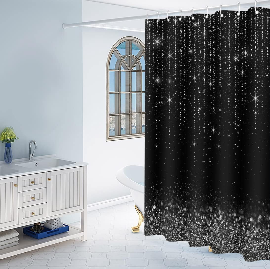 Silver Glitter Shower Curtain Bathroom Shower Curtain Glitter Shining Bling Shower Curtain Liner Waterproof Polyester Material for Bathroom Decoration (No Sequin) 70"W x 72"L (Pack of 1)