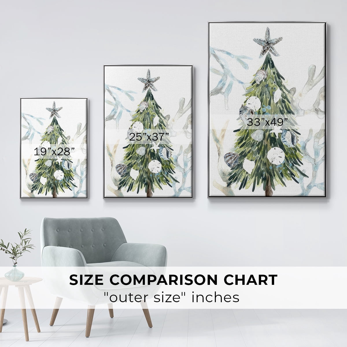 Coastal Christmas Shell Collection B - Framed Gallery Wrapped Holiday Canvas - 17 x 25 - Silver Frame