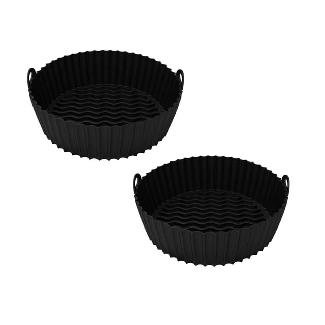 Oleegame 2PC Kitchen Utensils Set Round Reusable Silicone Tray Air Fryer Accessories For Kitchen Black