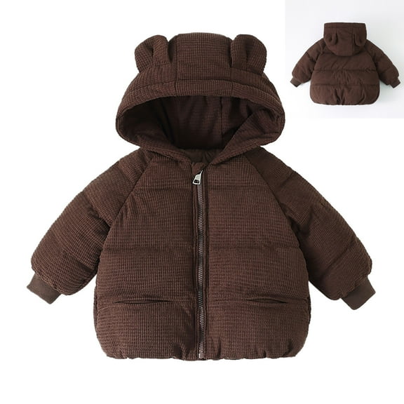 Toddler Girl Winter Coat Puffer Jacket Boys Full-Zip Long Sleeve Kids Warm Winter Coat Outerwear Bear Hooded Down Jacket 3-4 Years Winter Jacket