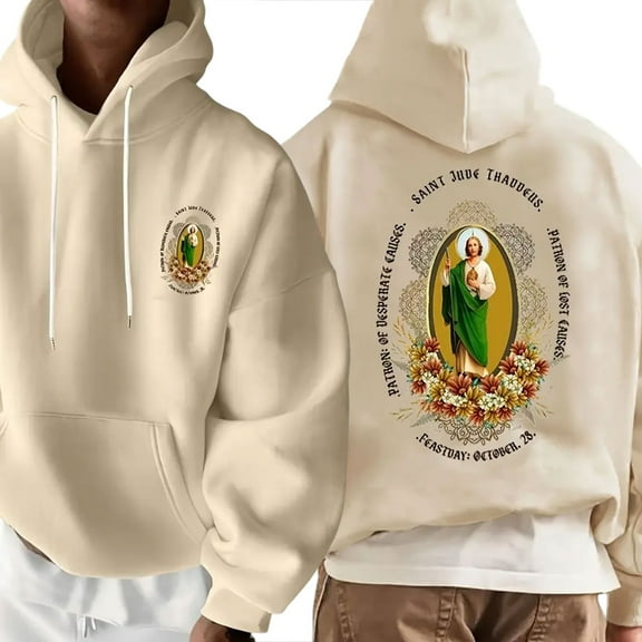 Unisex Christian Hoodie, Saint Jude Thaddeus Double-Sided Hoodie with Devotional Graphic, San Judas Tadeo Faith-Inspired Hooded Sweatshirt, Sizes S–5XL