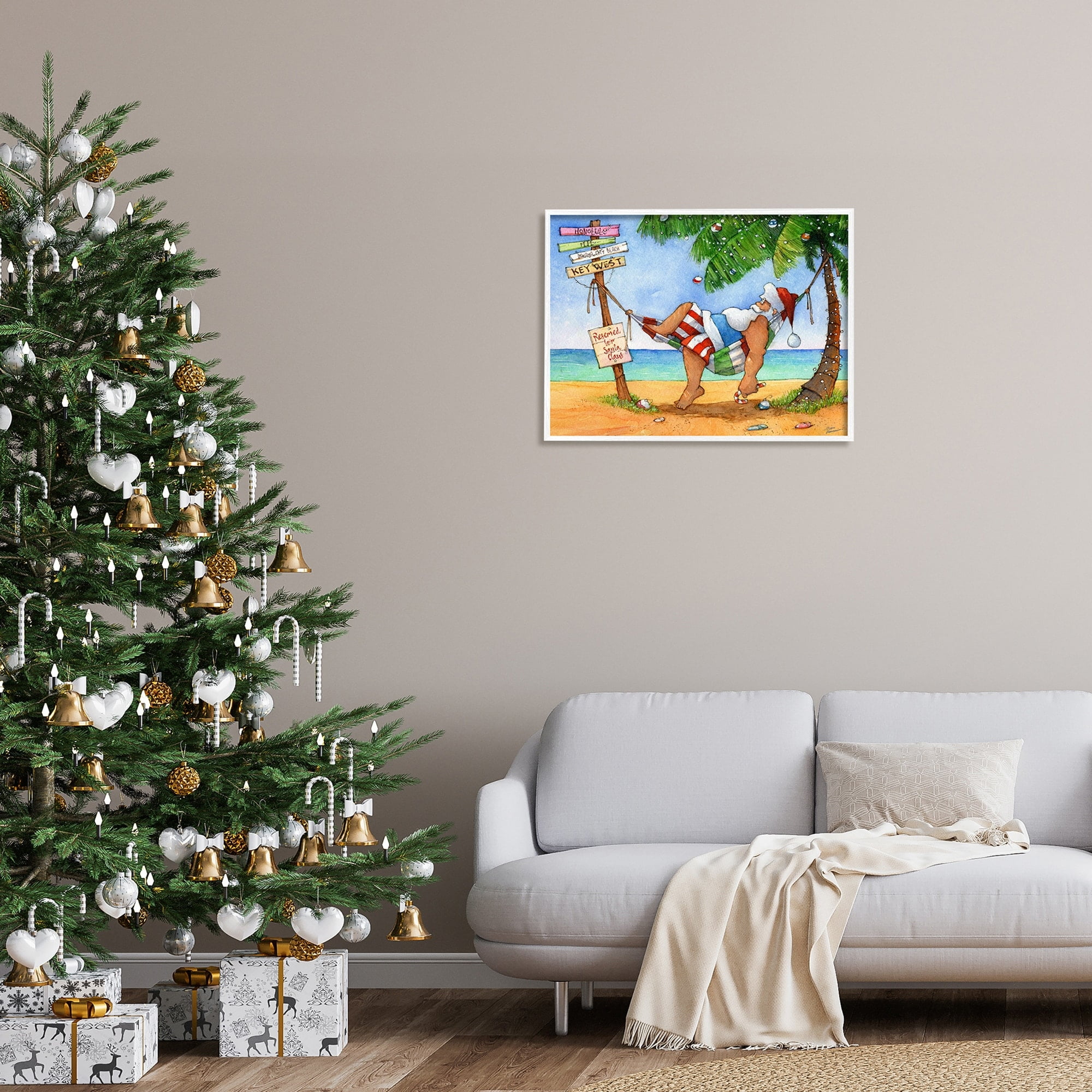 Tropical Santa Claus Resting Hammock Festive Palm Tree Holiday Painting Framed Art Print Wall Art