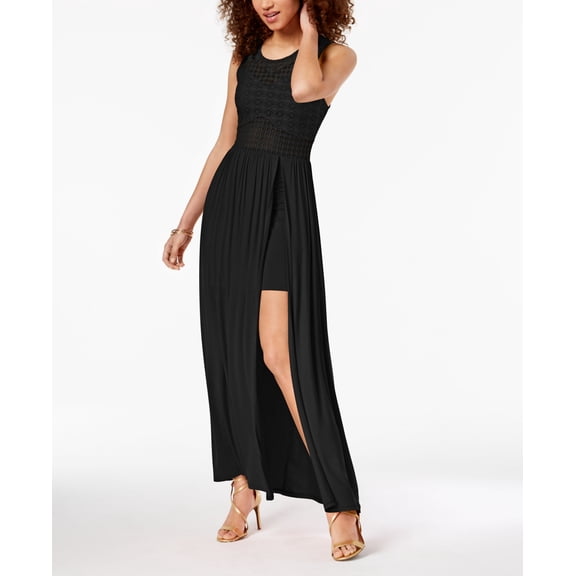 Material Girl Juniors Crochet Bodice Maxi Dress Black S