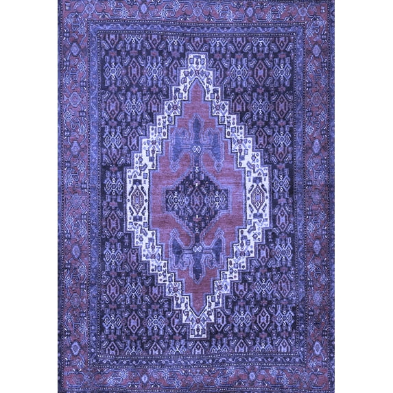 Ahgly Company Indoor Rectangle Medallion Blue Traditional Area Rugs, 5' x 8'