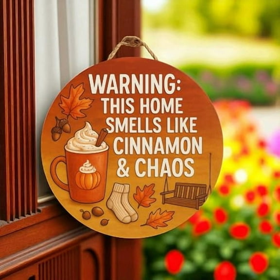 Cinnamon & Chaos Fall Front Door Welcome Sign – Autumn Porch Decor, Outdoor Weather-Resistant PVC Decoration, 16 Inch