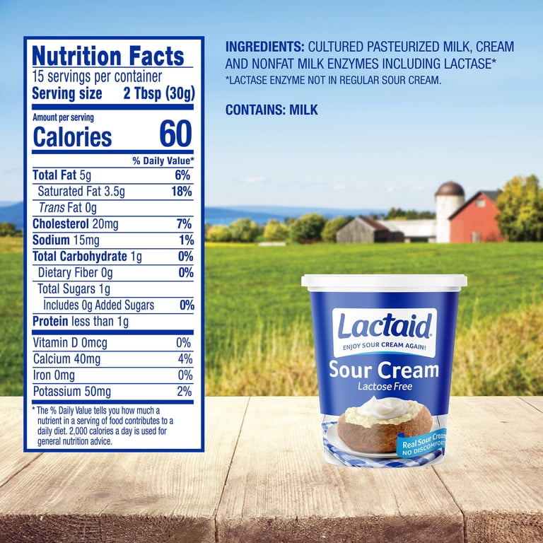Lact-Aid Lactose-Free Sour Cream 16 oz with Enzymes for Easy