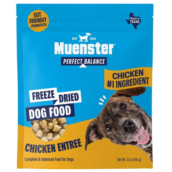 Muenster Perfect Balance Chicken Bites Freeze-Dried Dog Food, for All Life Stages, use as a Meal, Meal Topper or Training Treat, 12 oz Pouch