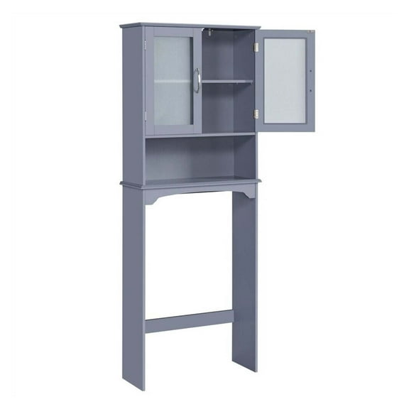 SKTPI Over The Toilet Storage Cabinet with Double Tempered Glass Doors and Adjustable Shelf, Freestanding Bathroom Storage Rack