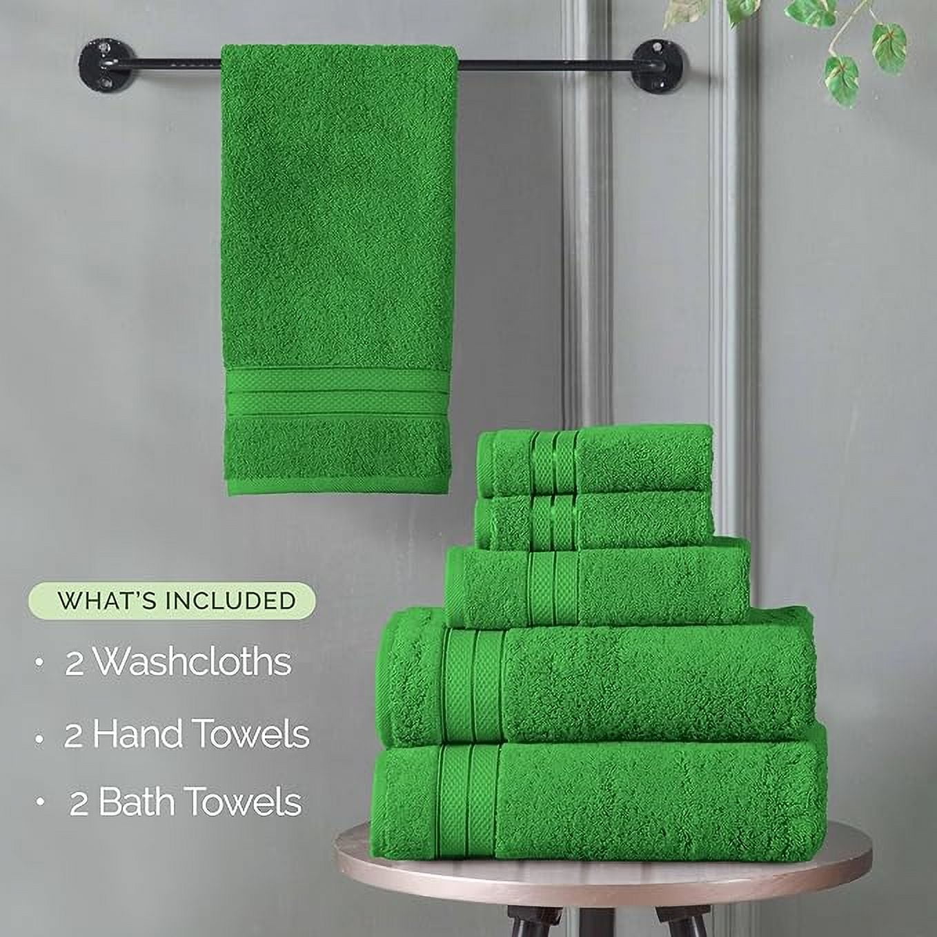 Elegant Comfort 6-Piece Towel Set - Three Line Popcorn Design, 100% Turkish Cotton, Soft and Absorbent, Quick-Drying, 2 Bath Towels, 2 Hand Towels, 2 Washcloths - Emerald Green