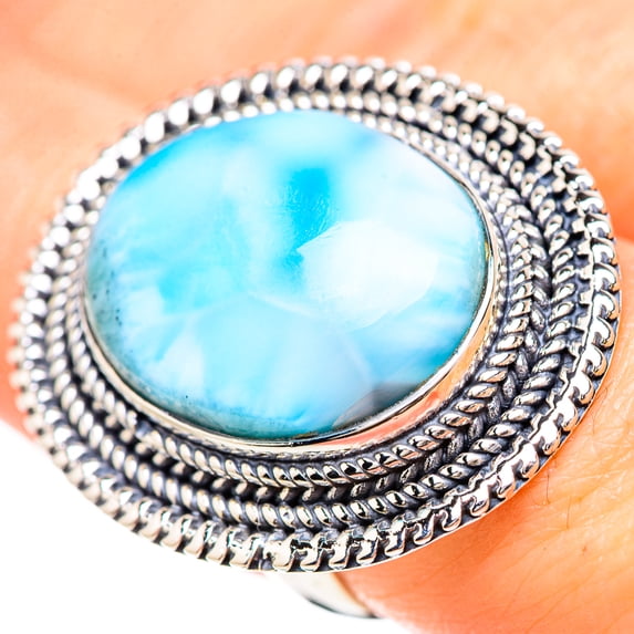 Larimar Ring Size 7.5 (925 Sterling Silver) - Handmade Boho Vintage Jewelry RING133115
