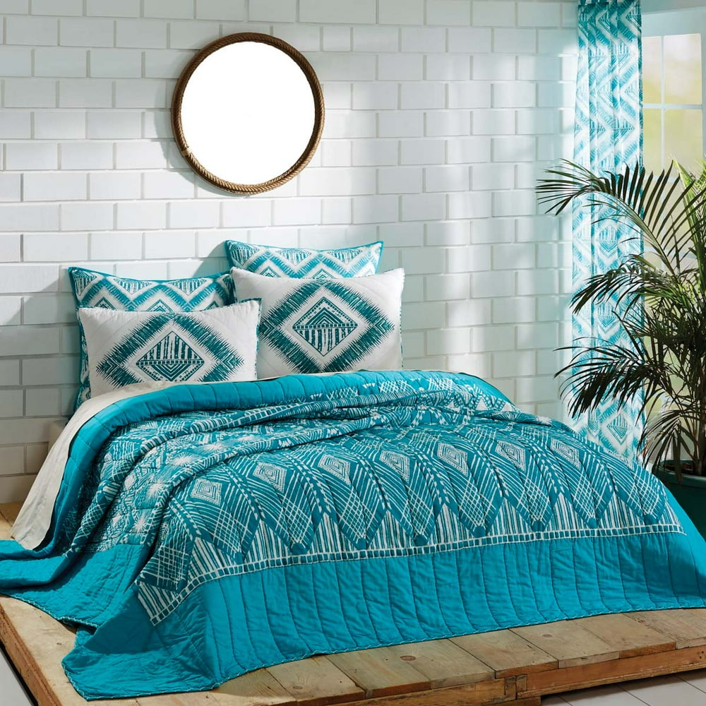 Teal Green Coastal Bedding Karina Cotton Pre-Washed Patchwork Voile