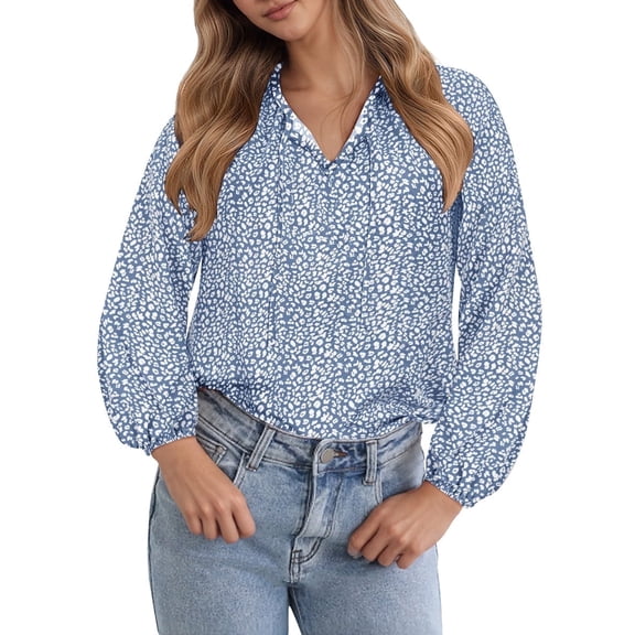 CASSIE LIZ Womens Plus Size Blouses Floral Long Sleeve Boho Tops V Neck Chiffon Shirts Elegant Business Fall Shirts with Drawstring Neckline (XL-5XL)