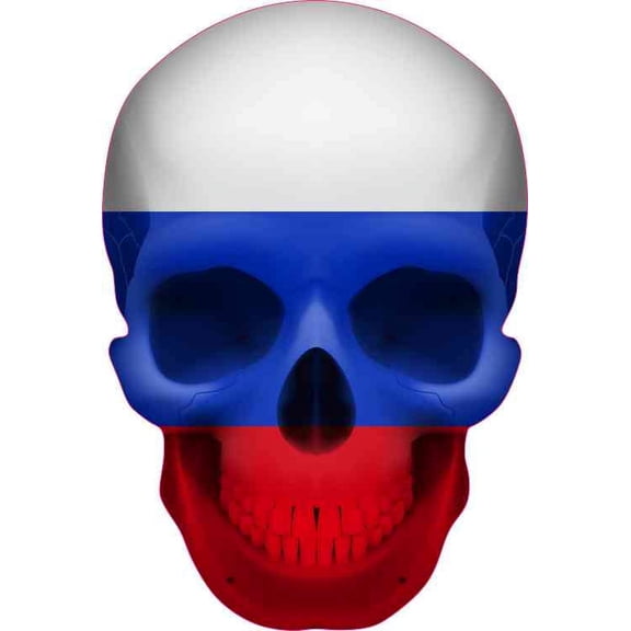 3.5in X 5in Russian Flag Skull Bumper Sticker Vinyl Truck Window Decal