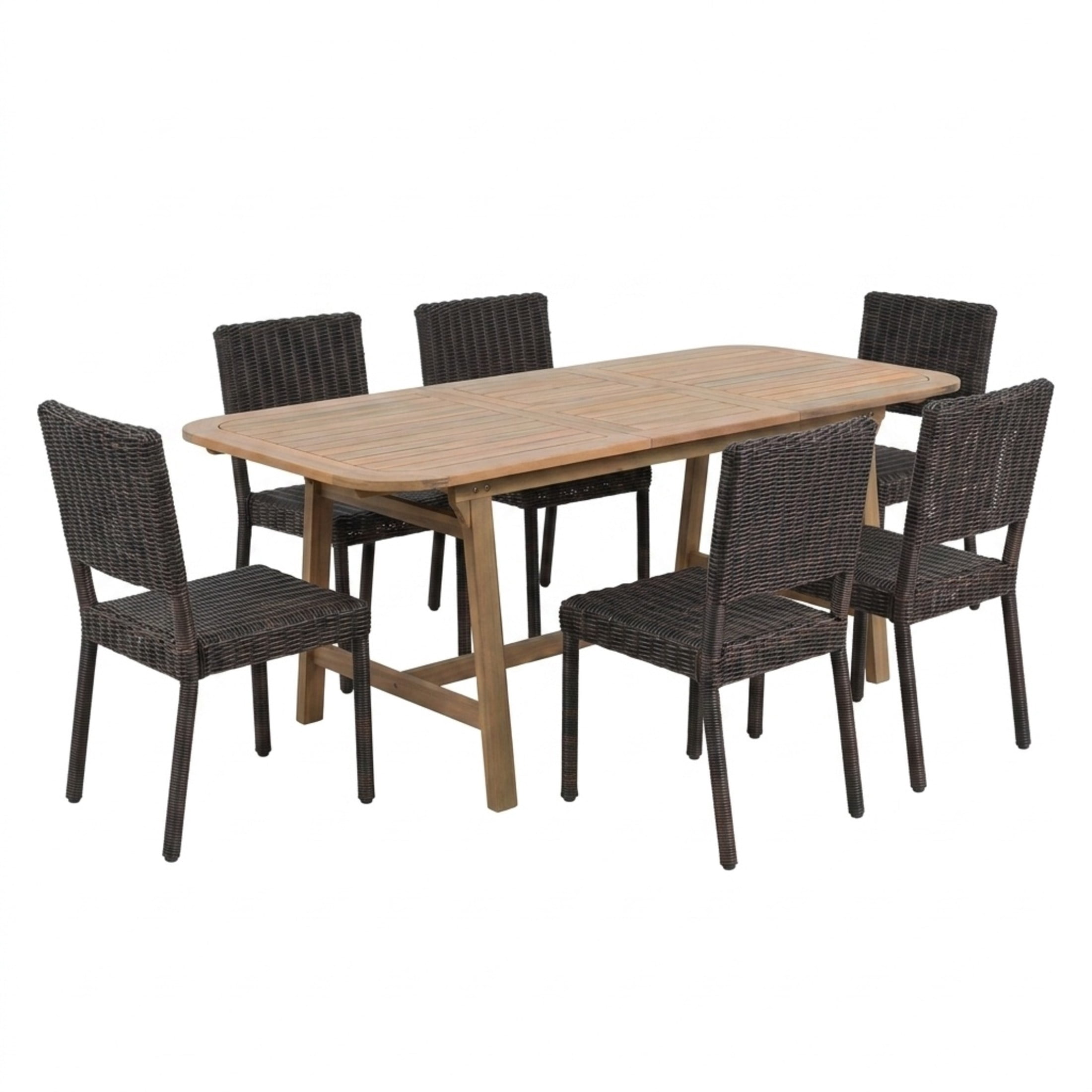 Christopher Knight Home 7-Piece Outdoor Dining Set, Extendable Acacia Table with Wicker Chairs, Teak+Brown