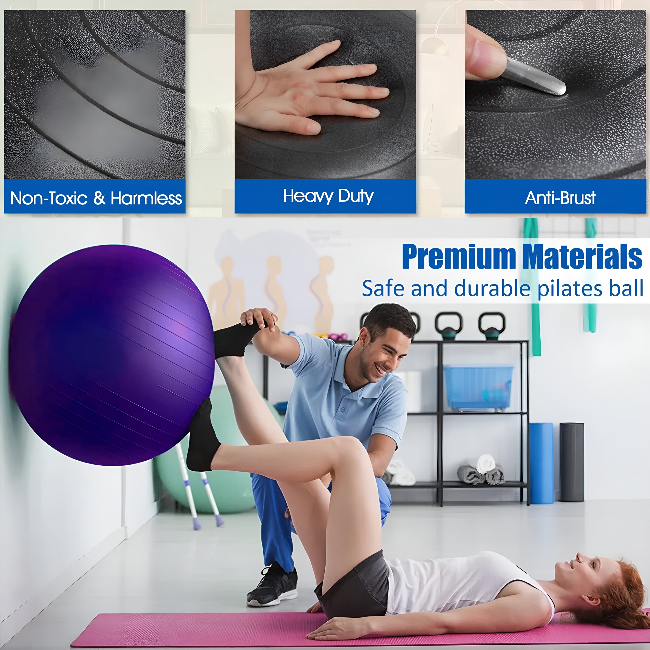 BESTSKY 2026 New Exercise Ball, Pilates Yoga Ball for Fitness Pregnancy, Stability Balance Ball Chair with Quick Pump, Anti-Burst Workout Gym Equipment for Home, Office (Purple 55Cm)