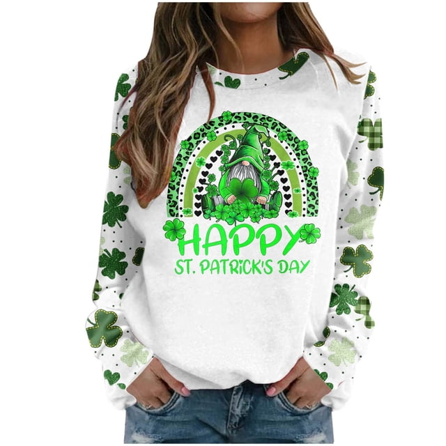 QIPOPIQ Chandails en Molleton à Manches Longues pour Femmes T-Shirts de la Saint-Patrick T-Shirt Trèfle T-Shirt Vert T-Shirts de la Saint-Patrick Tunique Col Rond Hauts Amples Chandail en Molleton T-Shirts Graphiques Offres