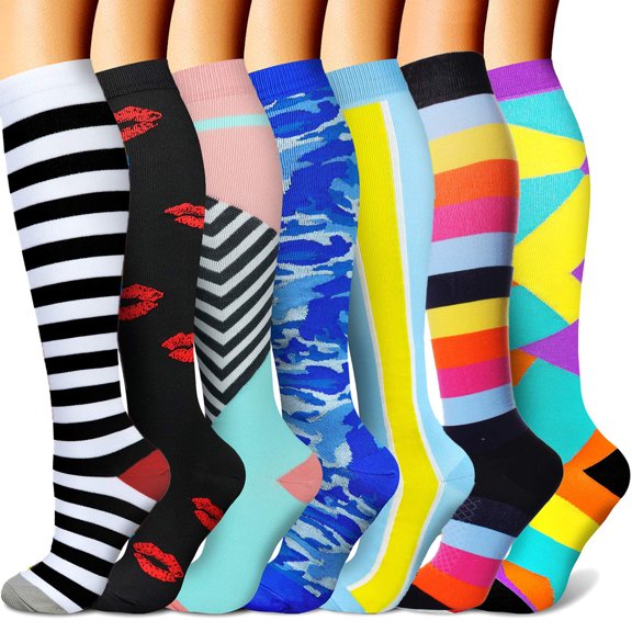 7 Pairs Copper Compression Socks for Women & Men Circulation 15-20 mmhg - Better Blood Flow, Swelling, Best Support for Medical, Running, Nursing