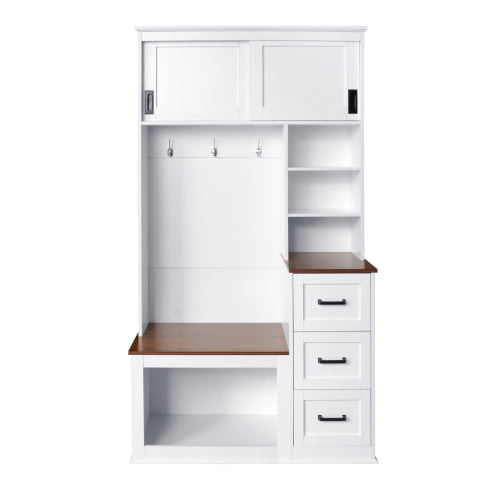 Nmkwnr Storage Bench with Coat Rack and 3 Shelves and Drawers abd 3 Hooks, 40.2'' Wide Hall Tree for Hallway, Entryway, Living Room