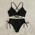 thumbnail image 5 of Efsteb 2 Piece High Waisted Bikini Set for Women V Neck Backless Strap Split Swimsuit Solid Color Drawstring Two Piece Bathing Suit (Black,XL), 5 of 5