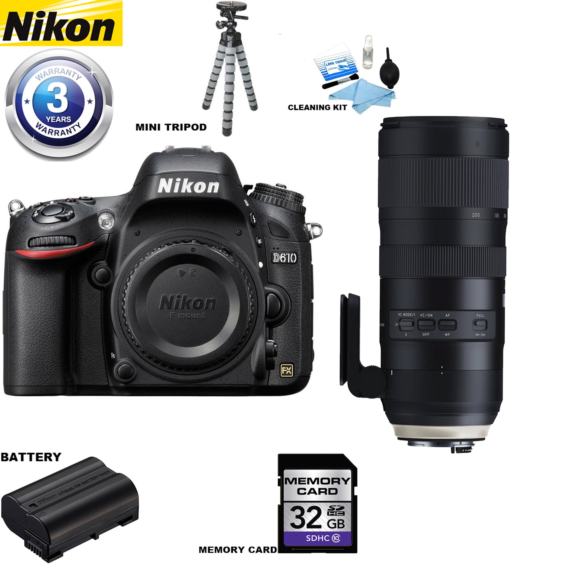 Briesje generatie Doodskaak Nikon D610 DSLR Camera with Tamron SP 70-200mm f/2.8 Di VC USD G2 Lens kit  - Walmart.com