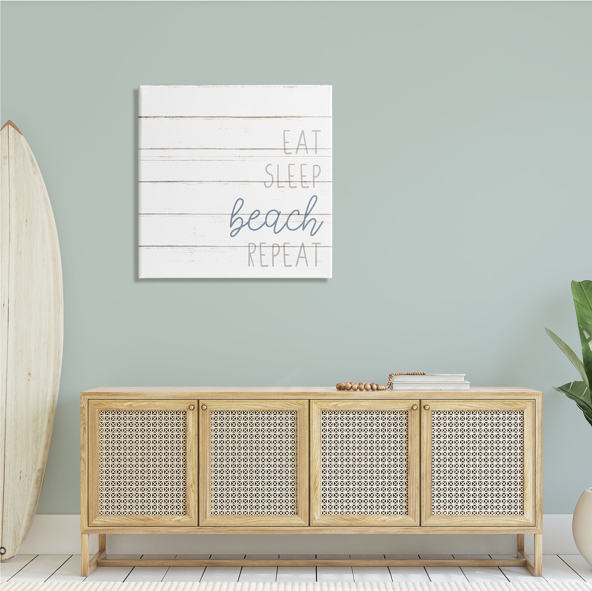 Stupell Industries Eat Sleep Beach Repeat Phrase White Planked Pattern, 30 x 30, Design by Kim Allen