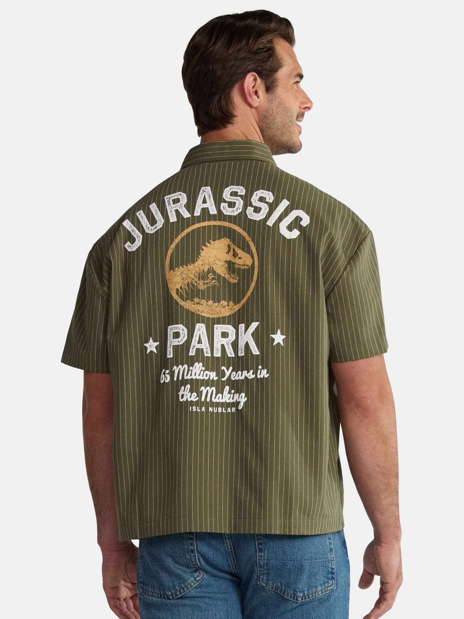 Jurassic Park Men's and Big Men's Dinosaur Committee Button Up Shirt, Sizes S-3XL