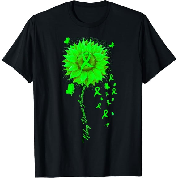 Kidney Disease Awareness Green ribbon Sunflower T-Shirt