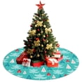 thumbnail image 3 of Christmas Tree Skirt,Turquoise Christmas Tree Pattern Christmas Tree Decor with Red Ribbon Ties,Round Shape,Christmas Decorations for Home 48"x48", 3 of 7