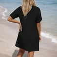 thumbnail image 4 of OSOLU Solid Color Women Summer Beach Dress V-Neck Loose Tiered Cover Up With Pockets Casual Vacation Dresses For Pool Holidays Cozy Sundress Wedding Guest Dress, 4 of 6
