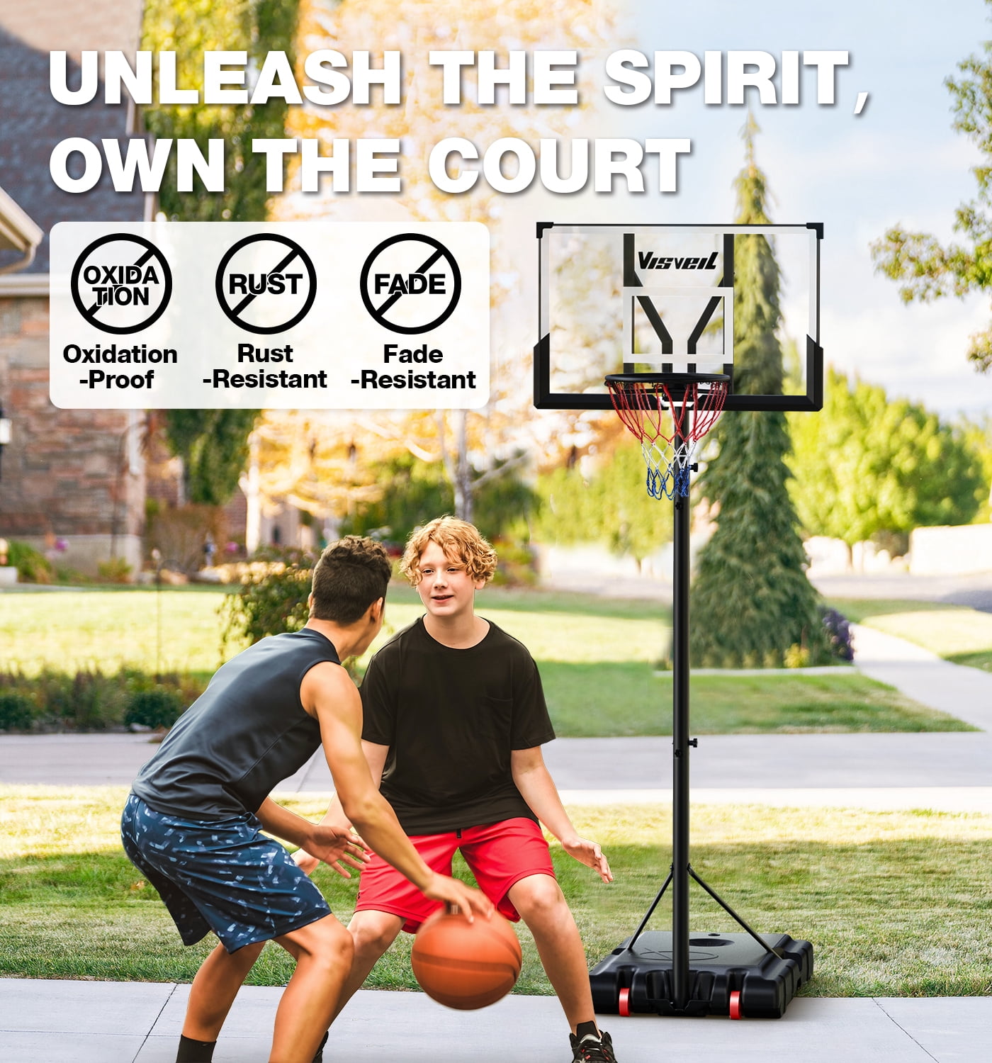 Mastgoal 45" Portable Basketball Hoop, 5.7-10-Ft Height Adjustable, Shatterproof Backboard Basketball Goal for Kids and Adults Outdoor Indoor