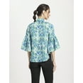 thumbnail image 3 of Moomaya Womens Printed Peplum Shirt, Button Down Bell Sleeves Collared Shirt, 3 of 9