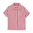 thumbnail image 4 of FRSASU Button Down Shirt Girls Cotton Short Sleeve Blouses Collared Casual Summer Beach Striped Short Sleeve Tops Red-A, 4 of 7