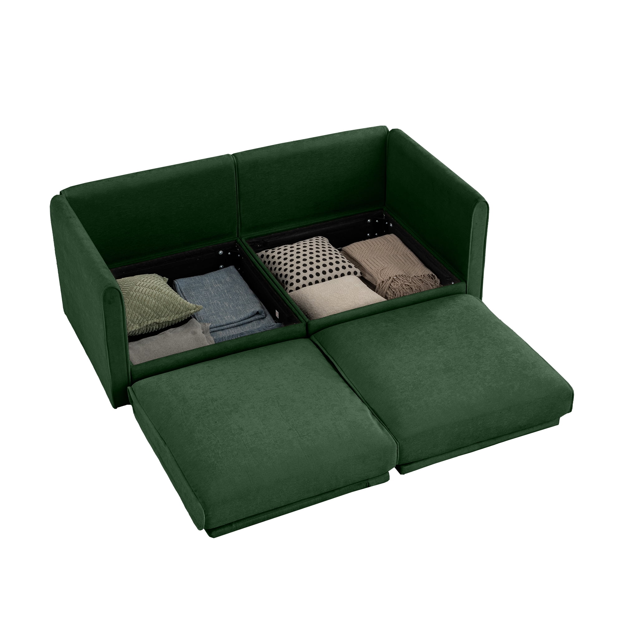 Gewnee Stylish 75.5" Deep Seat Green Chenille 2-Seaters Sofa Couch with Storage Seat, Cylindrical Backrest and Armrests, Modern FabricLoveseat Featuring Hidden Storage Space