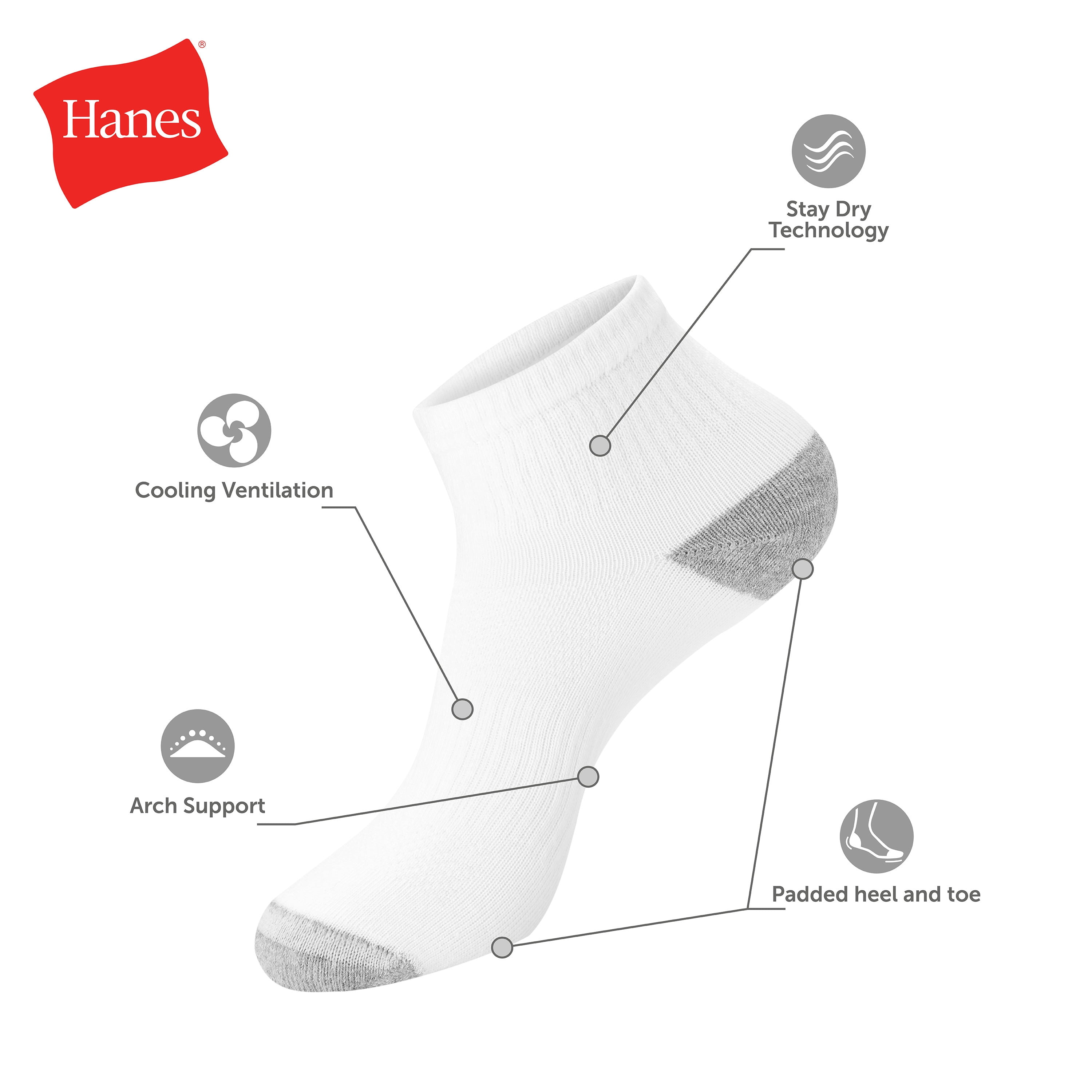 Hanes Mens Ankle Socks Pack, 12-Pack, Active X-Temp, Moisture-Wicking