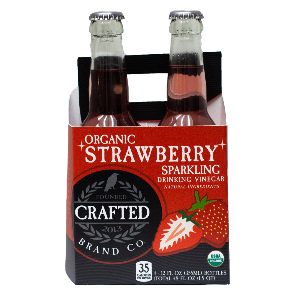 (4 Bottles) Crafted Brand Company Strawberry Drinking Vinegar, 12 Fl Oz