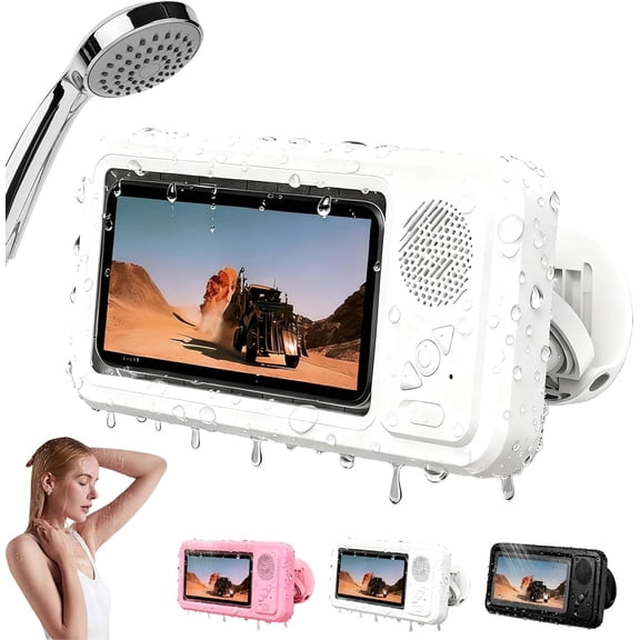 Aqua Play Phone Holder,Aqua Play Waterproof Phone Holder with Speaker,Aqua Plays Phone Holders for Shower,Waterproof Anti Fog Viewable Case (White)