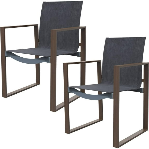 Grand Patio Outdoor Dining Chairs Set of 2, Modern Dining Set for Patio Garden Backyard All Weather Outside Seating, Walnut & Gray