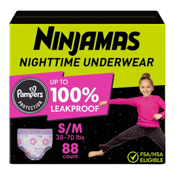 Sous-vêtements de nuit pour l’énurésie Ninjamas, taille P/M, filles