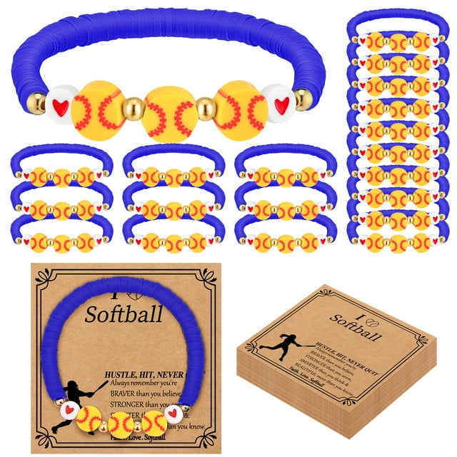 Set de 20 pulseras deportivas para equipo de softbol (azul)