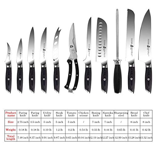 TUO Knife Block Set - 17 PCS Kitchen Knife Set with Wooden Block, Kitchen Knife Set Honing Steel and Shears - German X50CrMoV15 Steel with Full Tang Pakkawood Handle - FALCON SERIES with Gift Box