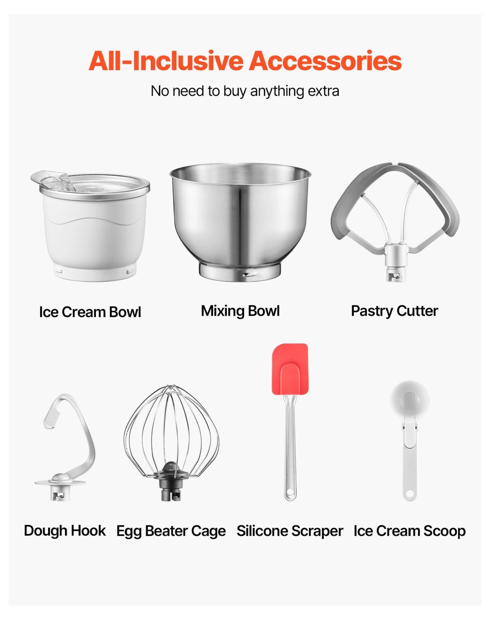 Electric Ice Cream Maker, 1.8 Qt Frozen Yogurt Machine with Digital Timer, 6-Speed, Includes Mixing Paddle & Dough Hook, for Sorbet, Gelato, Grey